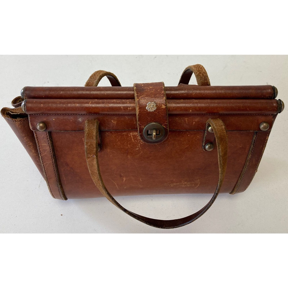 Vintage John Romain Purse Brown Leather Doctors Bag Handbag Look - Picture 4 of 12